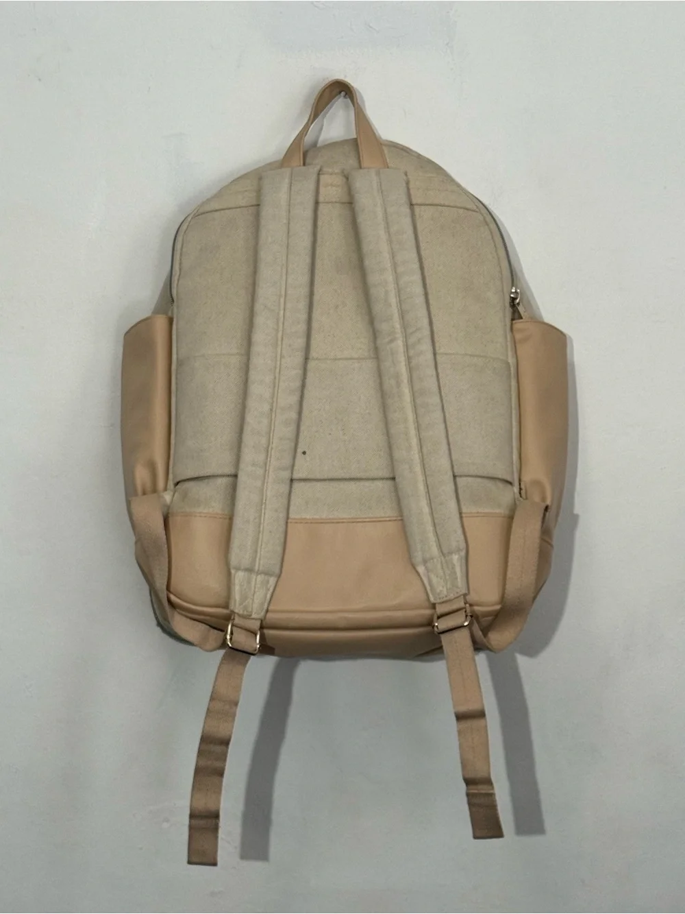 BEIS The Travel Canvas Backpack in Beige Everyday Diaper Mom Laptop Bag FLAWED